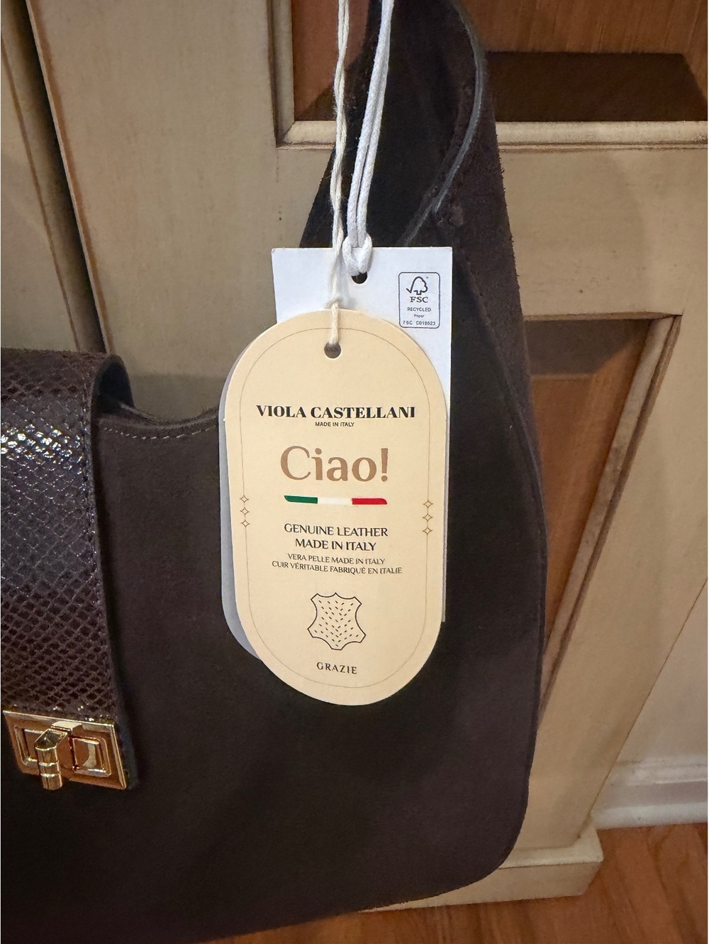 Viola Castellani Genuine Leather Brown Suede Shoulder Bag Made in Italy - Picture 2 of 8